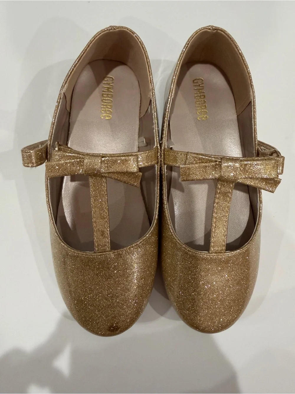 Gymboree Girls Glitter T-Strap Bow Dress Shoes in Gold
